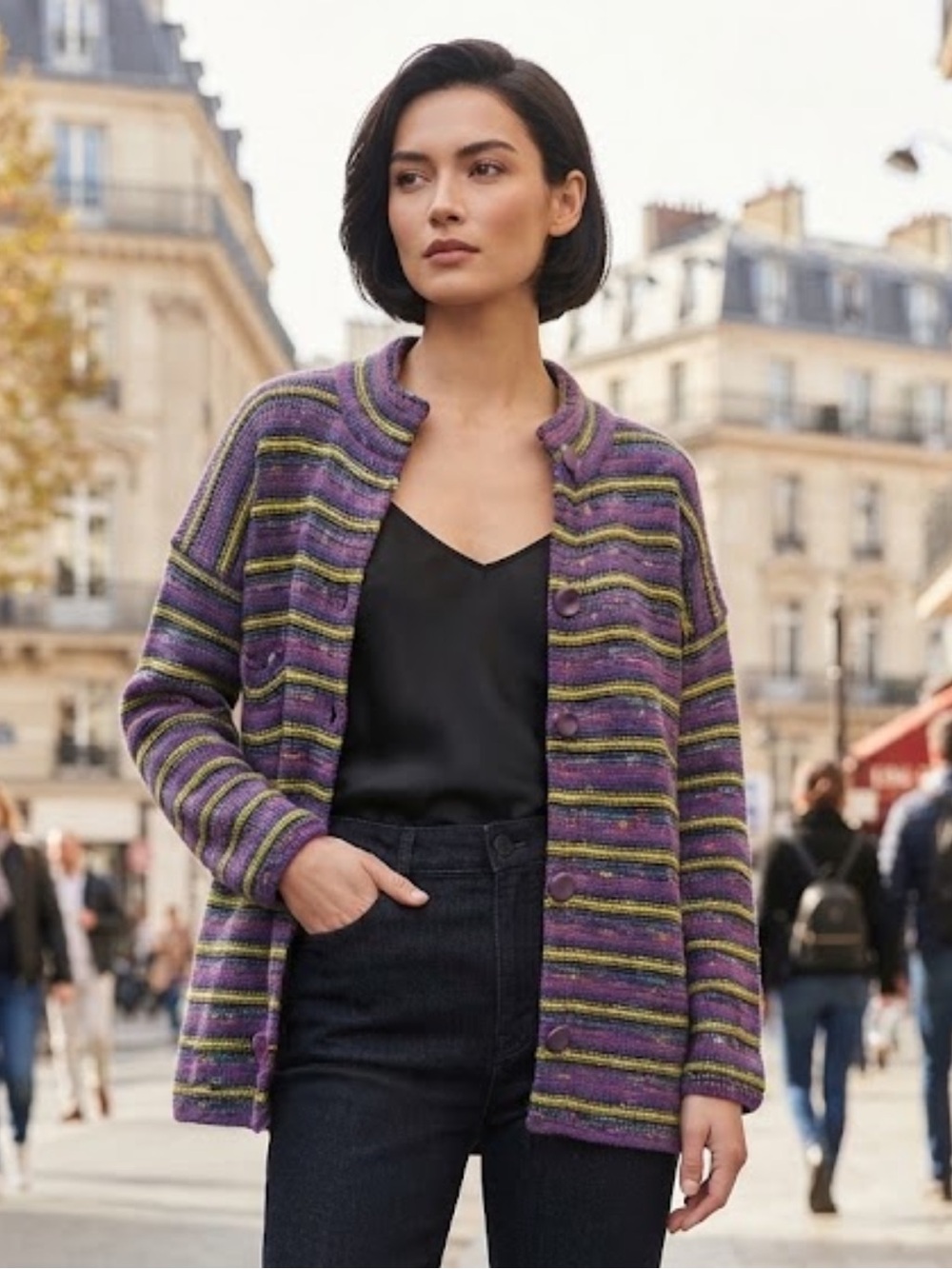 Knitworks Multicolored Striped Knit Cardigan Blazer Style